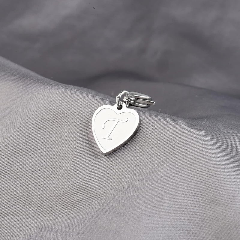 FAADBUK Initial Letter A-Z Alphabet Heart Charms for Jewelry Bracelet Keychain Necklace Initial Stainless steel Clasp Clip on Charm - Image 5